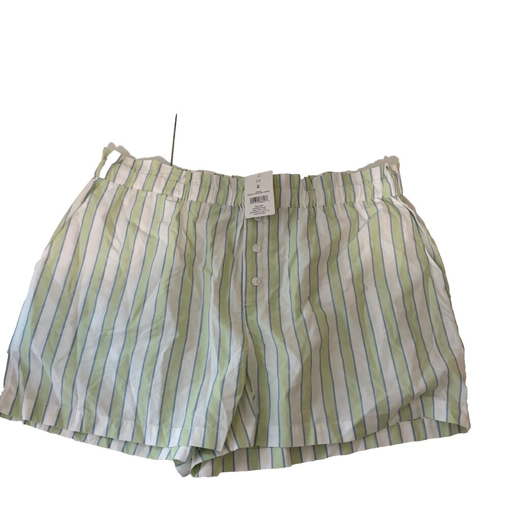 Loft Sleep Shorts Women's Medium Green Striped Pull On Lightweight 2" Inseam